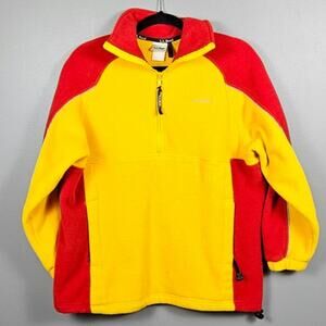 L.L. Bean Vintage Colorblock Fleece Pullover 1/4 Zip Yellow Red Large 1990s